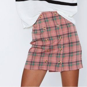 NWT Pink High Waisted Plaid Button-up Skirt